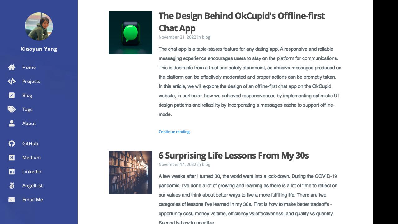 xiaoyunyang.github.io screenshot thumbnail
